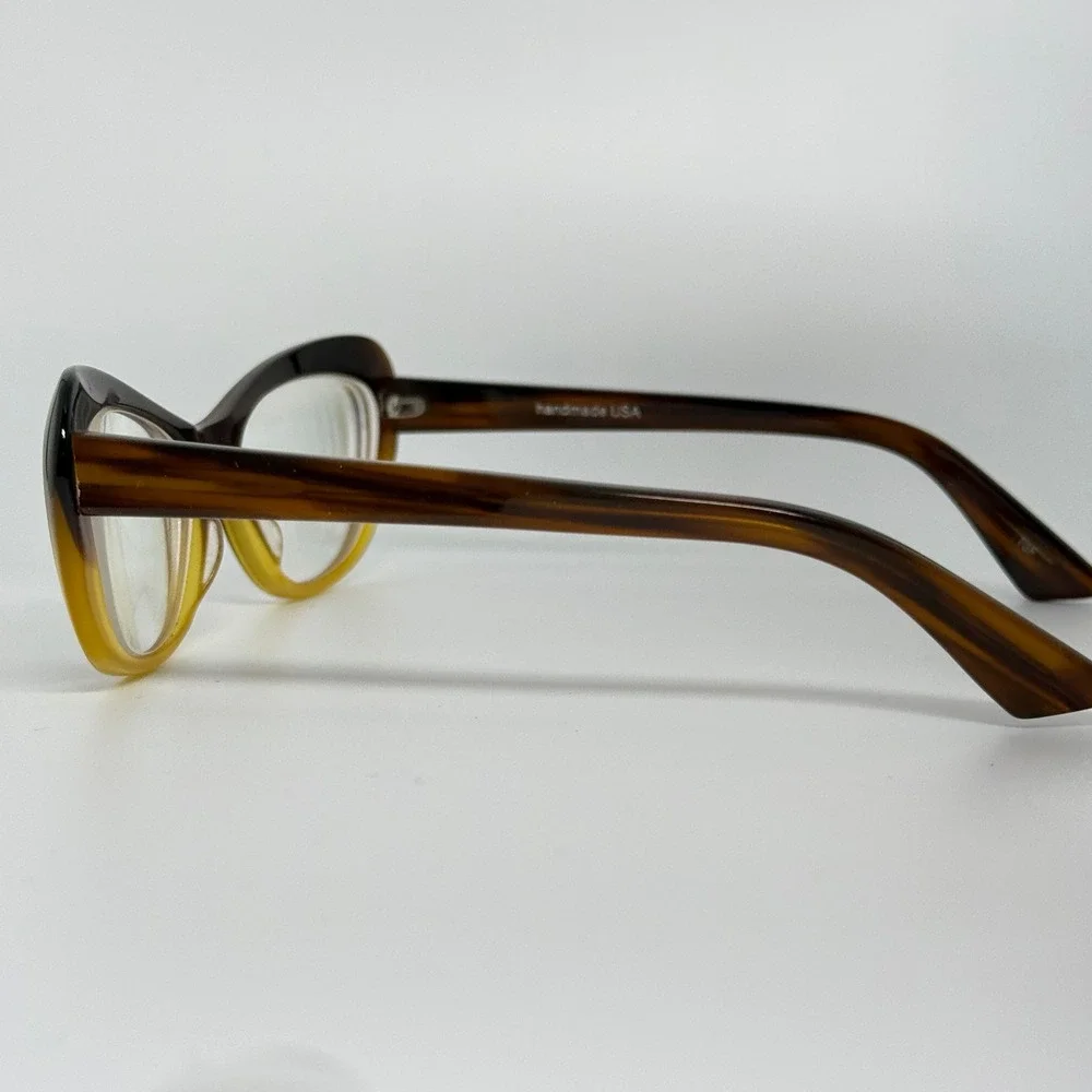 Kala Eyewear Cat Eye Glasses Handmade‎ USA Brown Yellow Ombre 21126